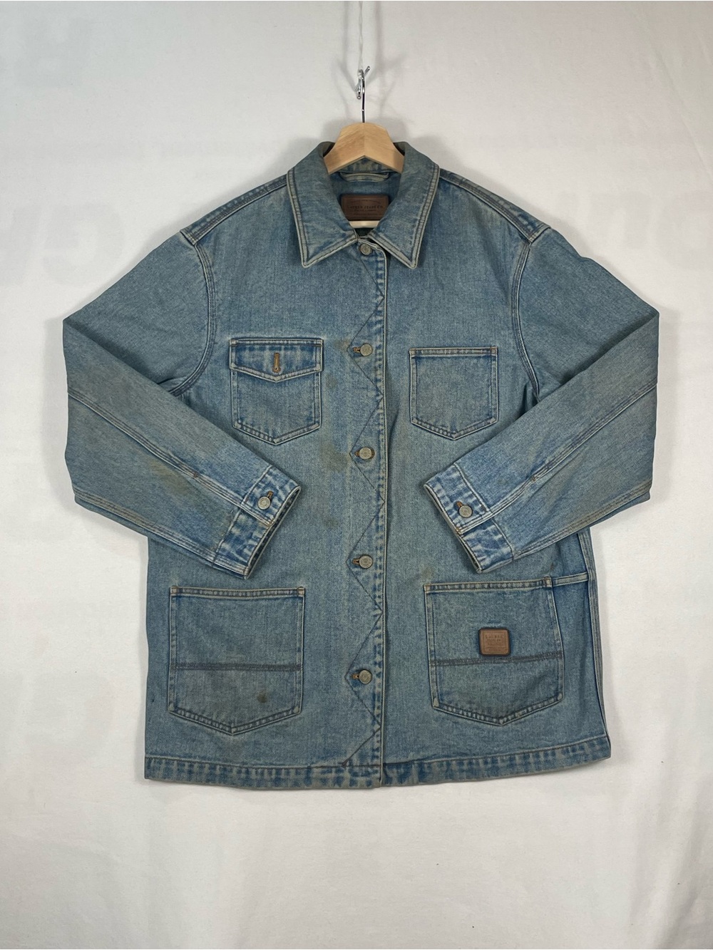 Vtg Lauren Jeans Co Ralph Lauren Denim Jean Medium Length Chore Jacket Sz L WORN